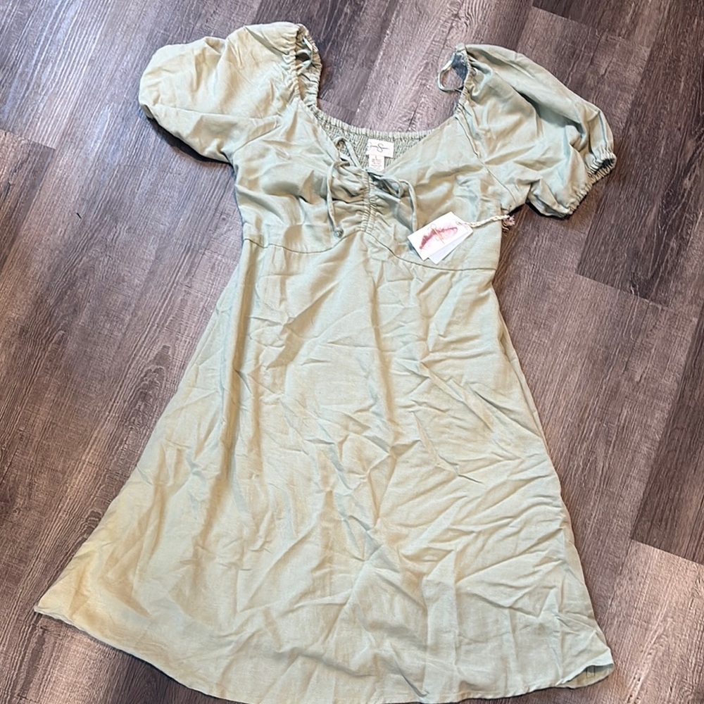 Light Green Puff Sleeve Dress